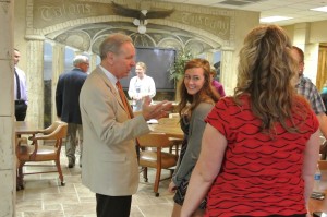 Madeline Wignall shares a laugh with Rob Denson.