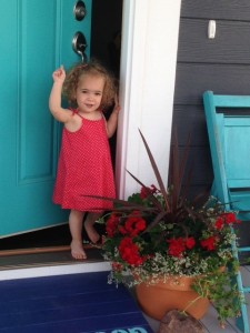 Blue door, little girl